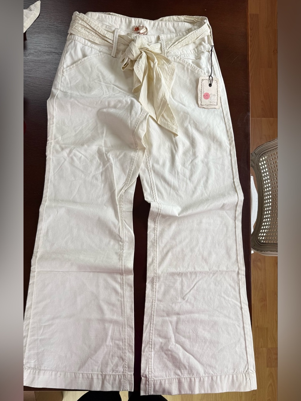 Twill Twenty Two Cream Wide-Leg Tie-Waist Jeans